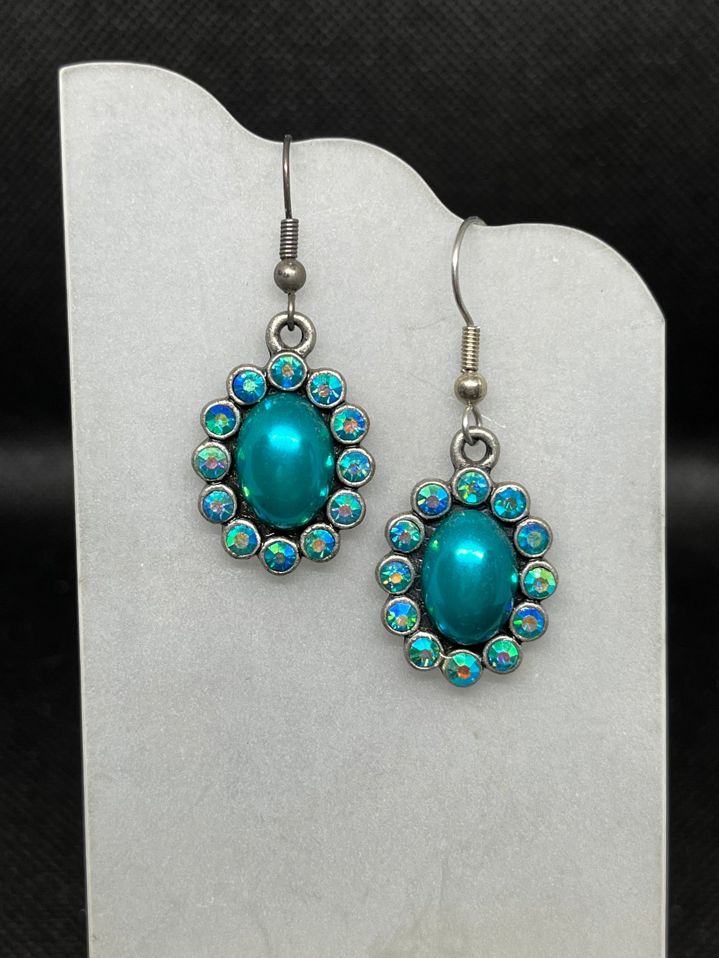 Teal pearl and gem charm earrings E 820