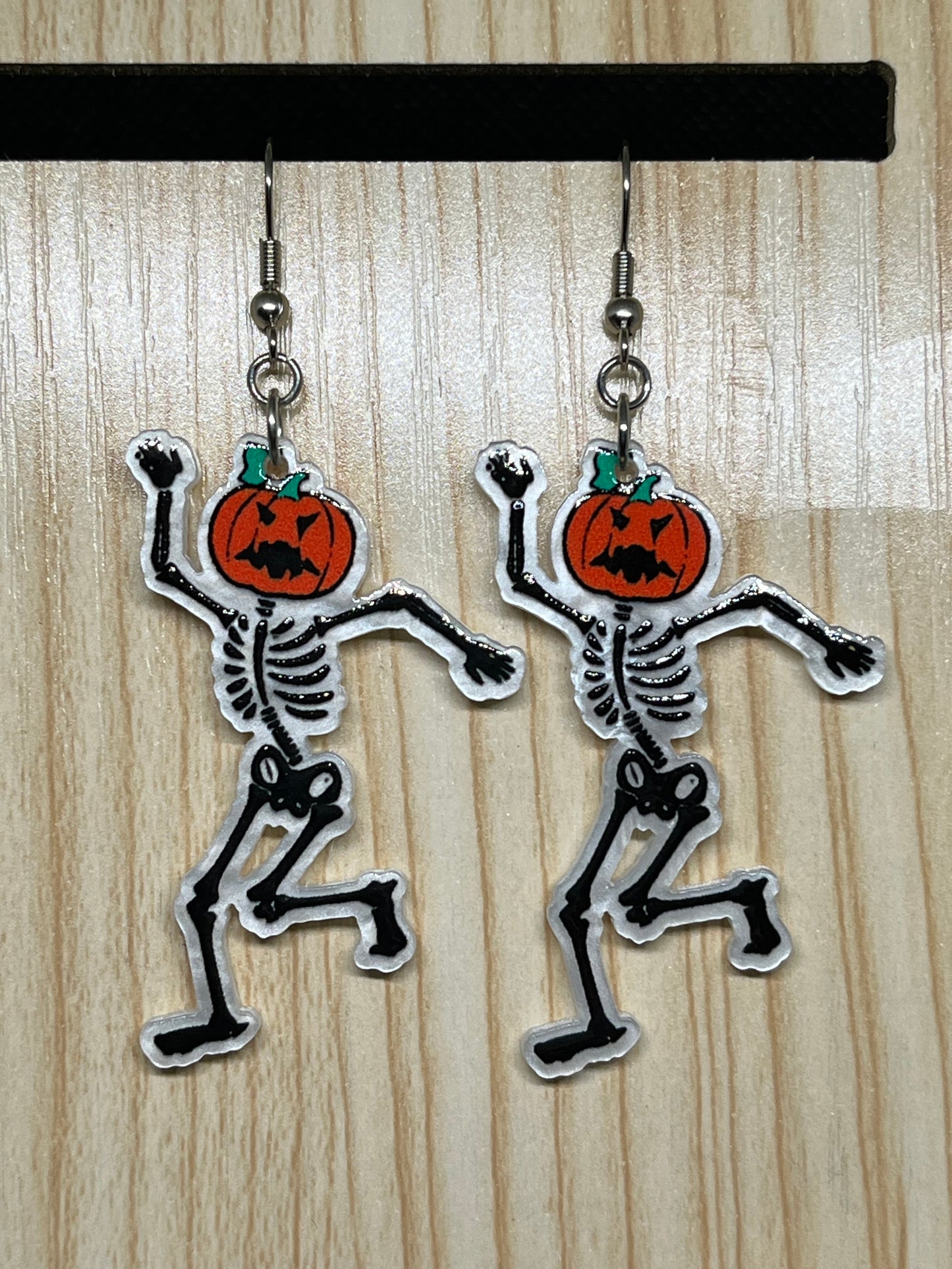 Pumpkin head skeleton earrings H192