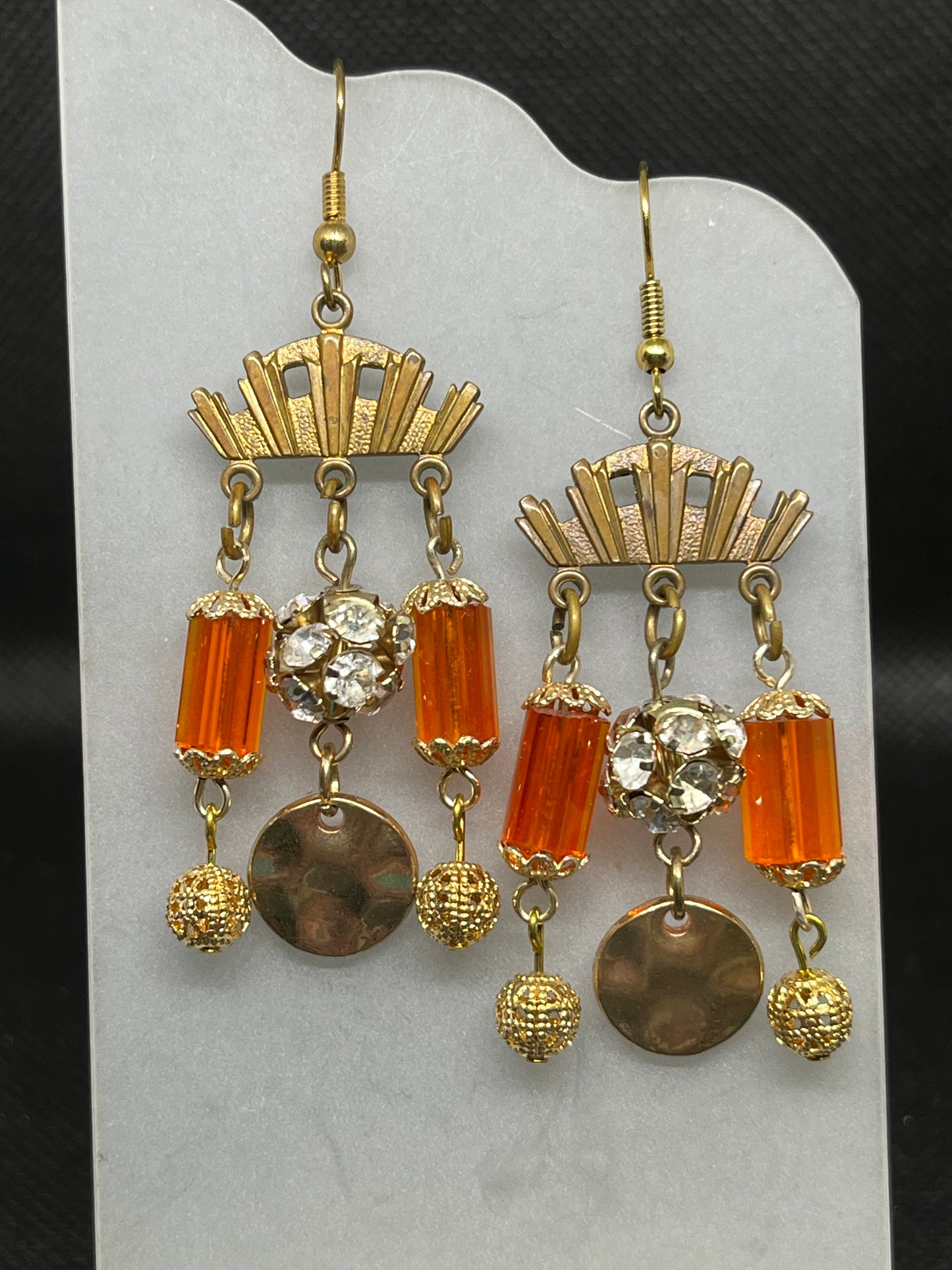 Orange chandelier earrings E806￼