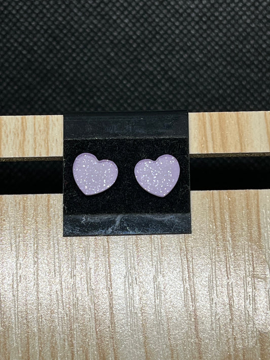 Purple heart stud earrings, E867