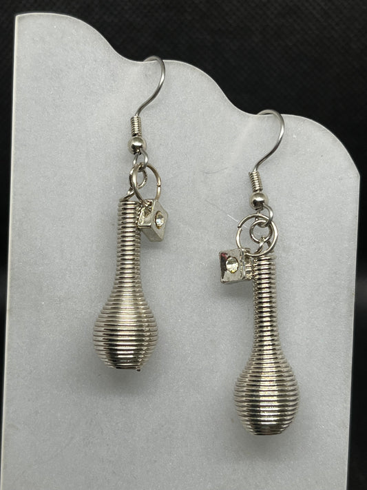 Silver coiled bead with gem charm earrings E805