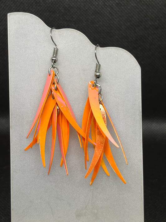Orange feather sequin earrings E809