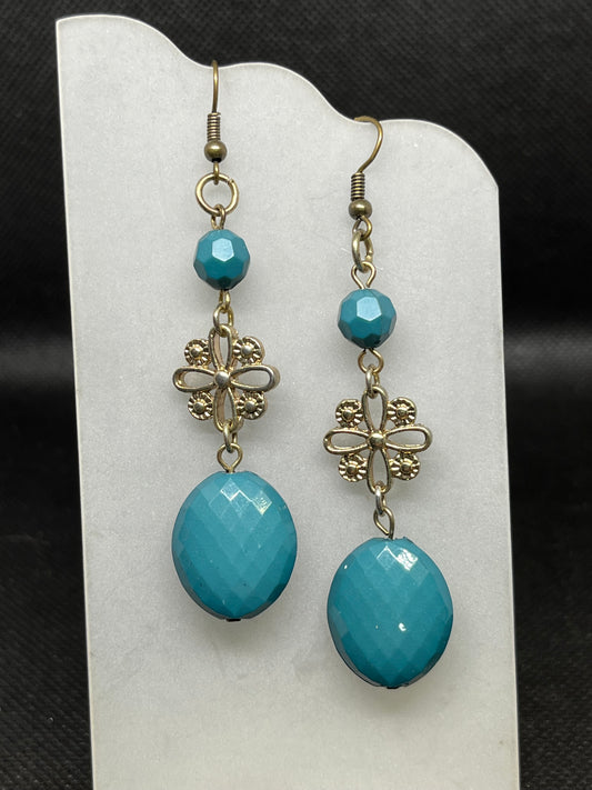 Dark teal dangle earrings E823