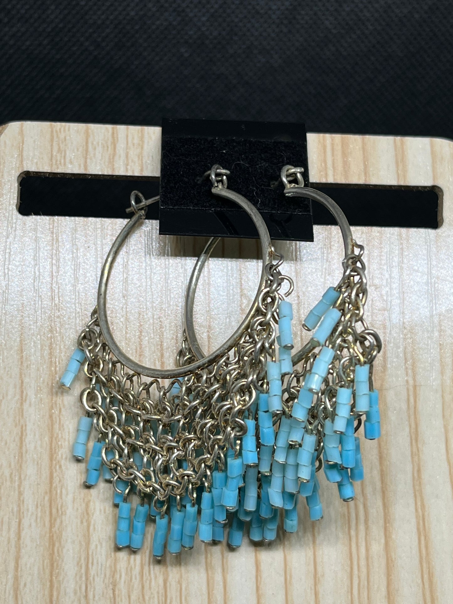 Light blue dangle hoop earrings E858