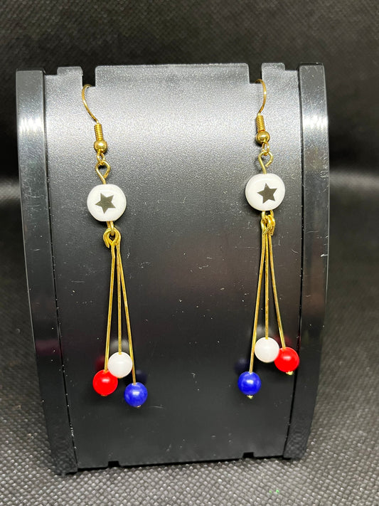 Red, white and blue with a star earrings J1